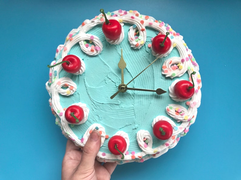 Cake Clock/ Decorative Wall Clock/ Y2k aesthetic home decor/ cute cake home accent/ faux cake/ dummy cake/ unique colorful home decor image 6