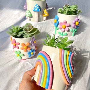 Retro Eclectic Colorful Planters/ Cute Ceramic Planter/ Rainbow Pot Planter/ Modern ceramic planter/ Boho home decor/ plant lady gifts image 7