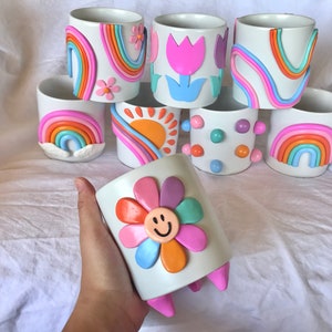 Retro Eclectic Colorful Planters/ Cute Ceramic Planter/ Rainbow Pot Planter/ Modern ceramic planter/ Boho home decor/ plant lady gifts