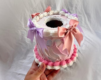 Handmade Circular Faux Cake Tissue Box Cover: Girly Home Decor