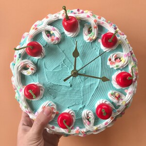 Cake Clock/ Decorative Wall Clock/ Y2k aesthetic home decor/ cute cake home accent/ faux cake/ dummy cake/ unique colorful home decor image 3