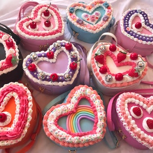 Heart Shaped Cake Purse/ Frosted Kawaii Purse/ Cute Cake Handbag/ Crossbody Bag/ Unique Fashion Bag/ Sprinkles Frosting Disco Cherry