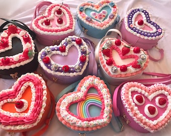 Heart Shaped Cake Purse/ Frosted Kawaii Purse/ Cute Cake Handbag/ Crossbody Bag/ Unique Fashion Bag/ Sprinkles Frosting Disco Cherry