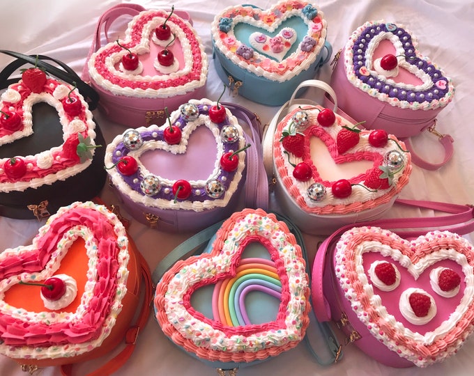 Heart Shaped Cake Purse/ Frosted Kawaii Purse/ Cute Cake Handbag/ Crossbody Bag/ Unique Fashion Bag/ Sprinkles Frosting Disco Cherry