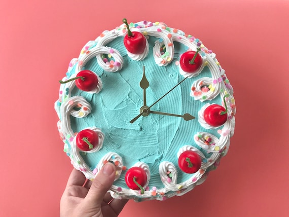 Fake Cake Clock/ Decorative Wall Clock/ Y2k aesthetic home decor/ cute cake home accent/ faux cake/ dummy cake/ unique colorful home decor