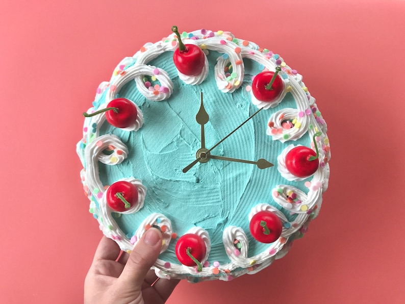 Cake Clock/ Decorative Wall Clock/ Y2k aesthetic home decor/ cute cake home accent/ faux cake/ dummy cake/ unique colorful home decor image 1
