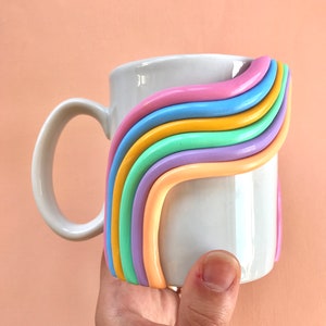Colorful 3d Coffee Mug/ Handmade Ceramic Mug/ Rainbow Mug/ Modern happy coffee lover gift/ Mushroom Mug/ Cute Coffee Mugs/ Ceramic Mug image 8