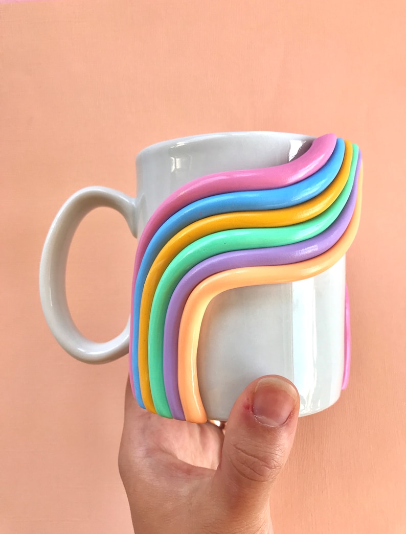 Colorful 3d Coffee Mug/ Handmade Ceramic Mug/ Rainbow Mug/ Modern happy coffee lover gift/ Mushroom Mug/ Cute Coffee Mugs/ Ceramic Mug image 8