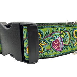 Strawberry Wine | Green, Purple and Gold   2" Extra Wide Regular or Metal Buckle Dog Collar for Large and  Giant Breed Dogs. Satin Lined