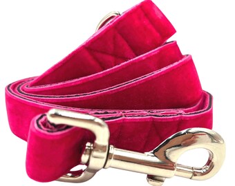 5 foot Double Sided Fuchsia Pink Velvet Leash for Large and Giant Breed Dogs.  1 Inch Wide.  Poop Bag Clip Included.