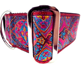 Formal Affair Pink | 2" Wide Martingale or Buckle Dog Collar for Large or Giant Breed Dog. Satin Lined. Metal Buckle Available. Gift for Dog