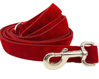 5 foot Double Sided Red Velvet Leash for Large and Giant Breed Dogs.  1 Inch Wide.  Poop Bag Holder Included.