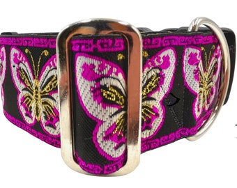 Flutter (Purple) | 2 Inch Wide Martingale or Buckle Dog Collar for Large and Giant Breed Dogs.  Great Dog Lover Gift.