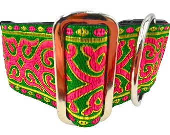 Masquerade | 2" Wide Heavy Duty Satin Lined Buckle or Martingale Dog Collar for Large or Giant Breed Dog. Metal Buckle Option available.