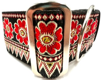 Blossom (Red) | 2" Extra Wide Regular or Metal Buckle Dog Collar for Large or Giant Breed Dog. .