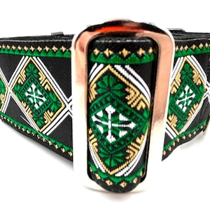 Duncan Beautiful Green Tapestry Design. 2 Extra Wide Regular or Metal Buckle Dog Collar for Large and Giant Breed Dogs. image 1