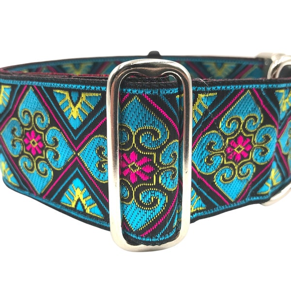 Stained Glass | 2 Inch Wide Martingale, Buckle Martingale or Chain Martingale Dog Collar for Large or Giant Breed Dogs.  Satin Lined.