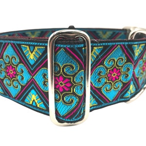 Stained Glass | 2 Inch Wide Regular or Metal Buckle Dog Collar for Large and Giant Breed Dogs.  Satin Lined.
