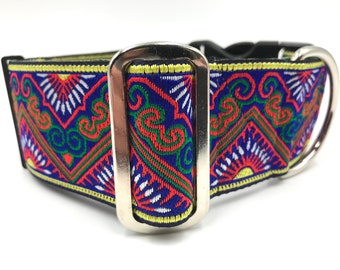 Folly | Navy, Green and Red  2" Extra Wide Buckle or Martingale Dog Collar for Large or Giant Breed Dog.  Metal Buckle Available.
