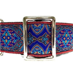 Formal Affair Navy | Gorgeous Blue and Red Design 2" Extra Wide Regular or Metal Buckle Dog Collar for Large or Giant Breed Dogs..