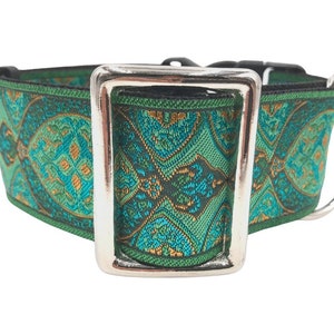 Emerald | 2" Extra Wide Martingale, Buckle Martingale or Chain Martingale Dog Collar for Large and Giant Breed Dogs.  Satin Lined.