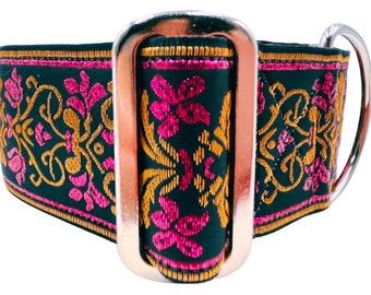 Clementine | 2" Extra Wide Buckle or Martingale Dog Collar for Large or Giant Breeds. Satin Lined. Metal Buckle Available. Great Dog Gift.