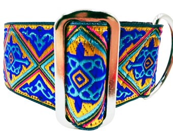 Majesty | Cobalt Blue, 2" Extra Wide Martingale or Buckle Dog Collar for Large and Giant Breed Dogs. Satin Lined. Metal Buckle Available