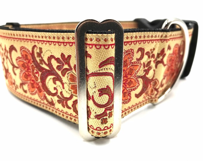 Elegant Tapestry Design with shades of copper on a beige background 2 Extra Wide Large or XL Buckle Dog Collar for Large or Giant Breeds