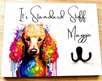 Poodle Themed  Leash Holder for Wall, 8" x 10.5" X 1/2", Cute Poodle Design.  Personalized with your dogs's name. Great Dog Lover Gift