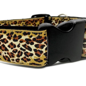 Growling | Gorgeous Leopard Print, 1 1/2 Wide Buckle or Martingale Style Dog Collar.  Satin Lined.  Metal Buckle Available. Dog Lover Gift.