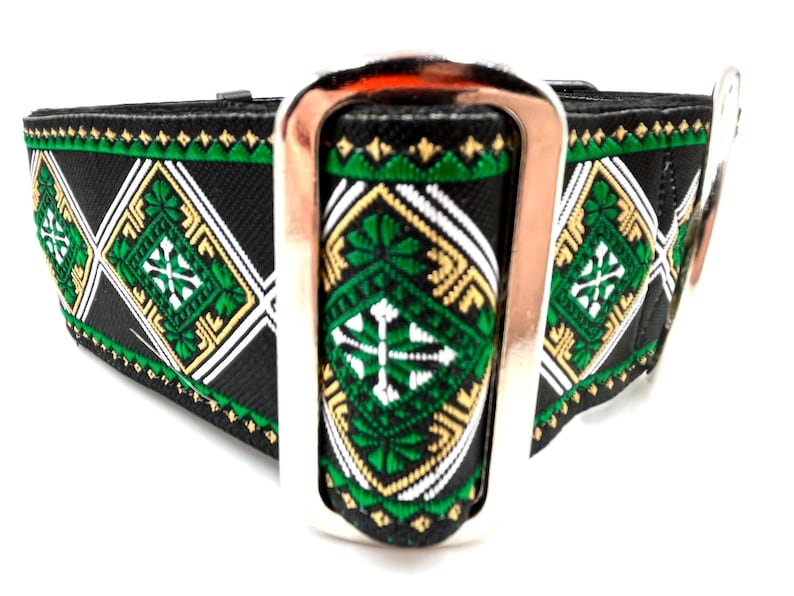 Duncan Beautiful Green Tapestry Design. 2 Extra Wide Regular or Metal Buckle Dog Collar for Large and Giant Breed Dogs. image 1