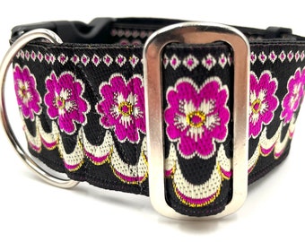 Blossom (Pink) | 2" Extra Wide Regular or Metal Buckle Dog Collar for Large or Giant Breed Dog. .