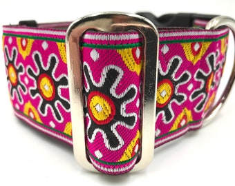 Kaleidoscope Pink | 2" Extra Wide Buckle or Martingale Dog Collar for Large or Giant Breed Dog. Metal Buckle Available.