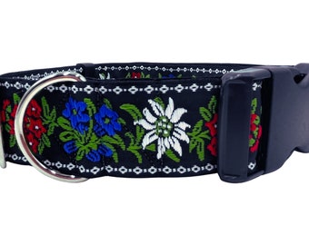 Alpine | 1-1/2" Wide Big Dog Collar, Buckle or Martingale Dog Collar Style.  Satin Lined. Metal Buckle Available, Great Dog Lover Gift!