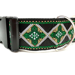 Duncan Beautiful Green Tapestry Design. 2 Extra Wide Regular or Metal Buckle Dog Collar for Large and Giant Breed Dogs. image 2