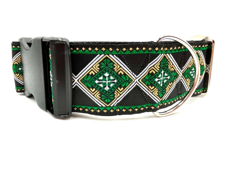 Duncan Beautiful Green Tapestry Design. 2 Extra Wide Regular or Metal Buckle Dog Collar for Large and Giant Breed Dogs. image 2