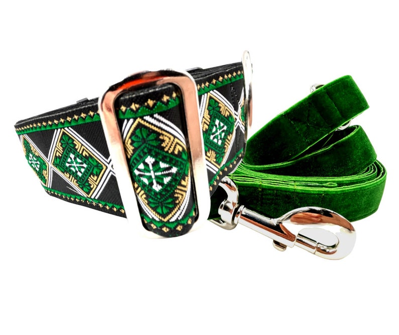 Duncan Beautiful Green Tapestry Design. 2 Extra Wide Regular or Metal Buckle Dog Collar for Large and Giant Breed Dogs. image 5