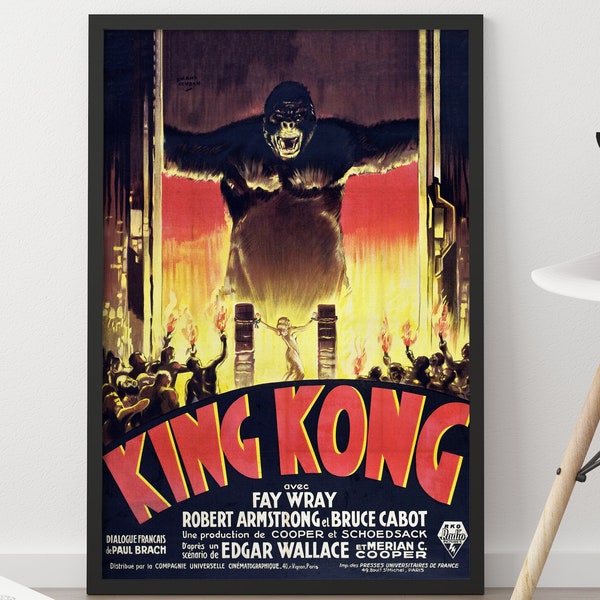 1933 King Kong French Movie Poster, Classic Movie Poster, Vintage Movie Poster, Retro Movie Poster, Film Poster, Movie Print, Film Wall Art