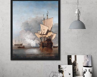 Dutch Warship Print: 17th Century Naval Cannon - Willem van de Velde