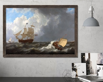 Sailing Ship Print: Johannes Schotel Seascape, Nautical Wall Art