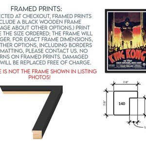 text and a diagram related to framed prints. The text provides information about the purchase of framed prints, including the option to include a black wooden frame and the message about other options. The diagram shows the dimensions of a framed print, with the frame size being 7 inches.