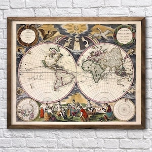 Antique World Map Print: Circa 1672, Museum Quality