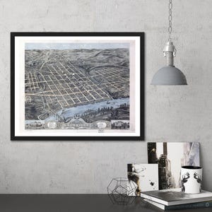 Antique Knoxville Tennessee Map Print: 1871 Bird&#39;s Eye View