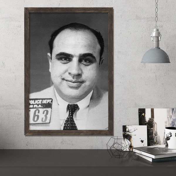 Al Capone Mugshot Print | Famous Chicago Outfit Mafia Gangster Black and White Mugshot Giclee Art Print | Celebrity Mugshots