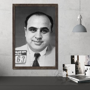Al Capone-mokshotprint | Beroemde Chicago Outfit Mafia Gangster Zwart-wit Mugshot Giclee Art Print | Mugshots van beroemdheden