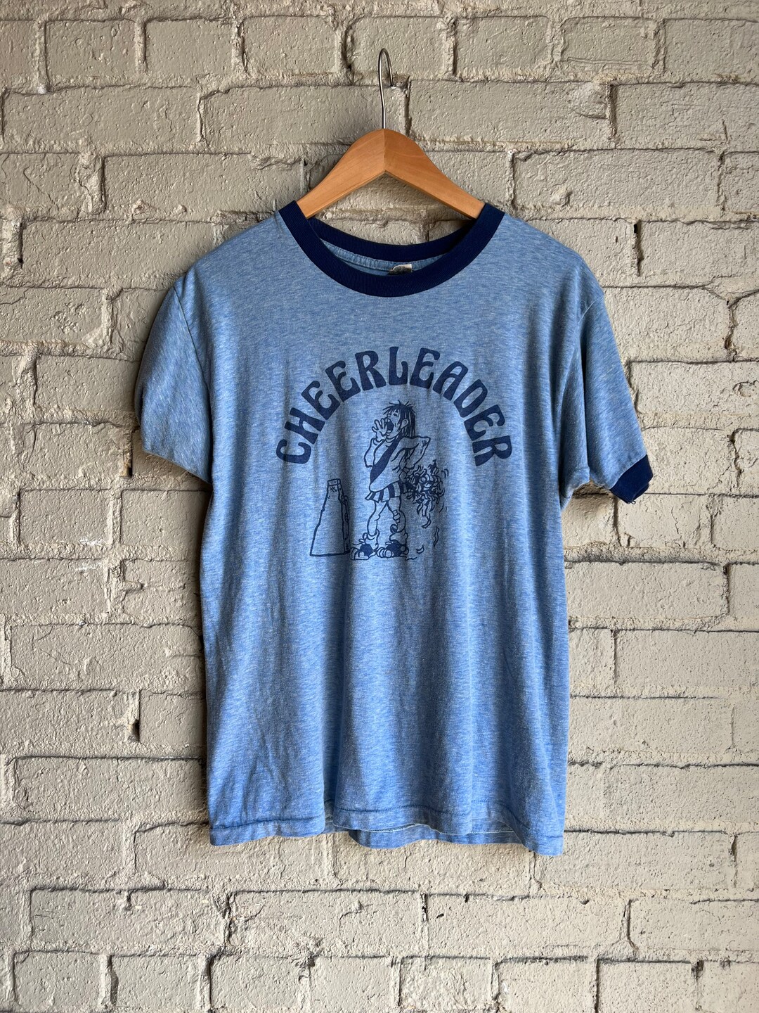 Med / 1980s CHEERLEADER Blue Ringer T-shirt - Etsy