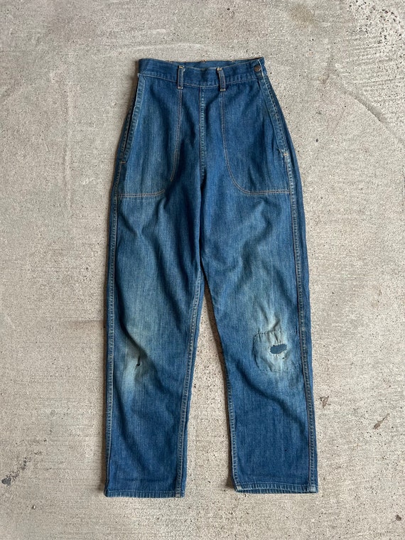24" Waist, 1950s Denim Side Zip Jeans, Workwear, W