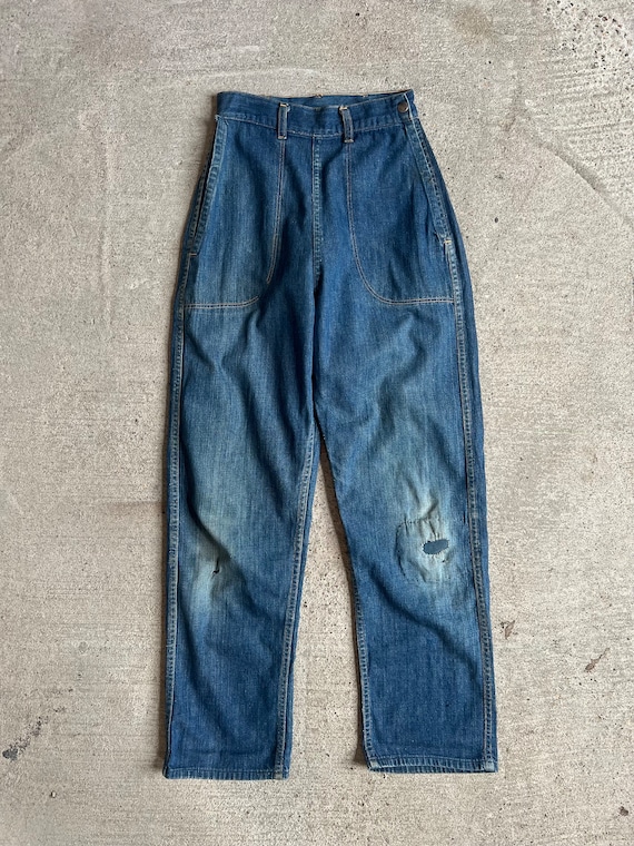 24" Waist, 1950s Denim Side Zip Jeans, Workwear, W