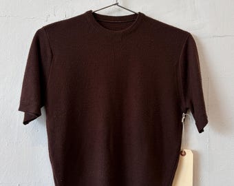 Vintage 70's Knitted Cotton Brown Sweater Shirt Large