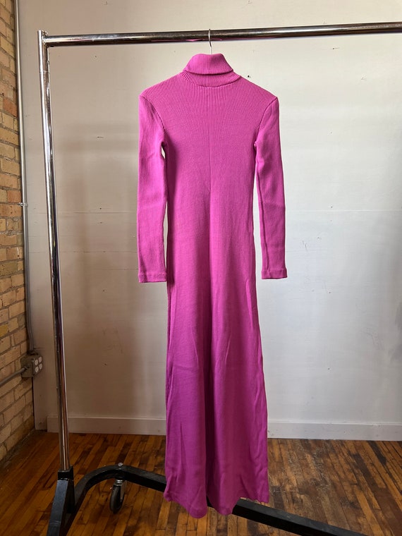 Sm M, 1970s Ribbed Pink Maxi Dress, Hubba Hubba B… - image 4